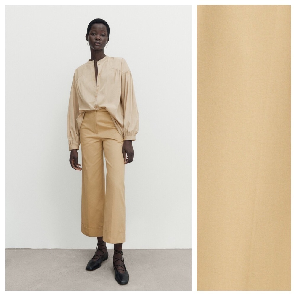 NWT. Massimo Dutti Beige Cotton Culottes Pants with Cuffs. Size 2.